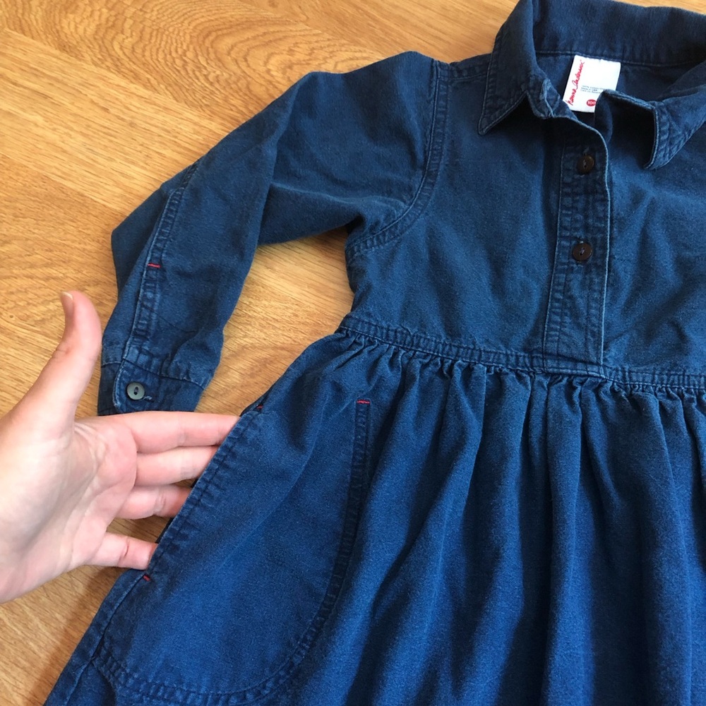 Vintage Hanna Andersson USA Made 100 4T Denim Long Sleeve Dress - Picture 3 of 6